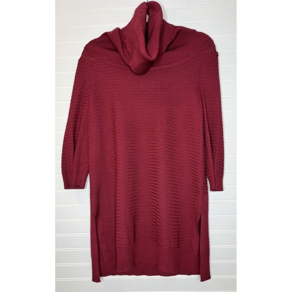 Exclusively Misook Maroon Knit Turtleneck Sweater Tunic Womens Small 3/4 Sleeve